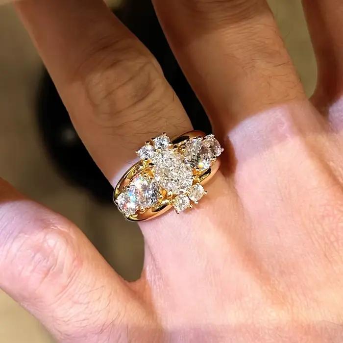BXINY luxe 5*7mm coupe ovale Moissanite bague 925 en argent Sterling plaqué or 18K pour les femmes diamant alliance cadeau bijoux fins