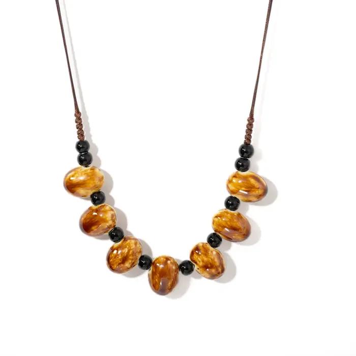 Collier en céramique de haricot d'ambre pour femme, pendentif Boho fait à la main, bijoux vintage réglables, cadeau, 1121