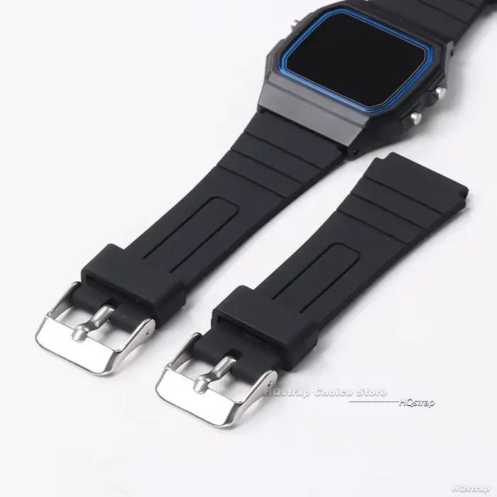 Bracelet de montre en Silicone 18mm pour Casio W800H, souple, en caoutchouc noir, pour SGW400 F91W F84 F105/108/A158/168 AE1200/1300