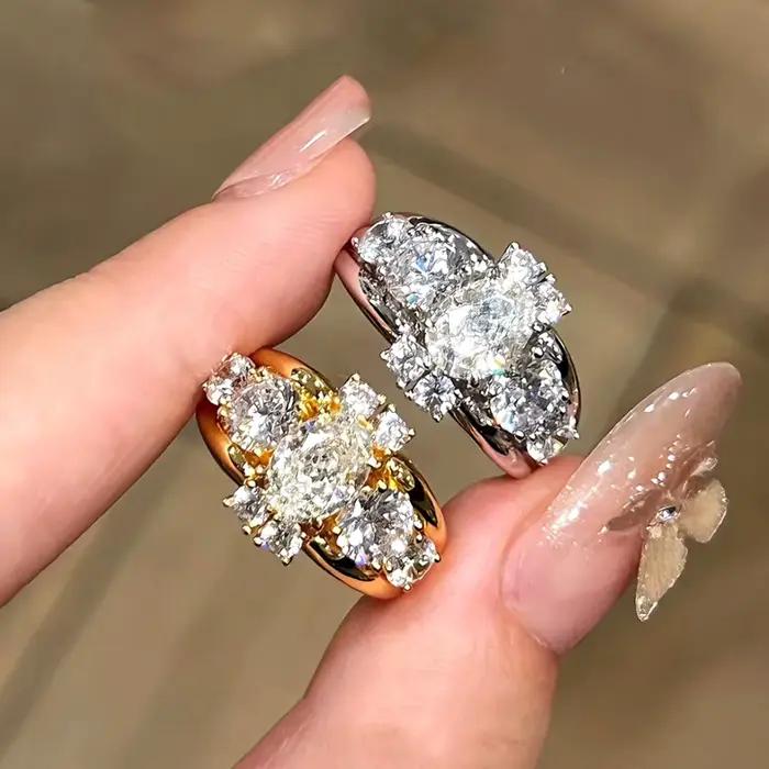 BXINY luxe 5*7mm coupe ovale Moissanite bague 925 en argent Sterling plaqué or 18K pour les femmes diamant alliance cadeau bijoux fins