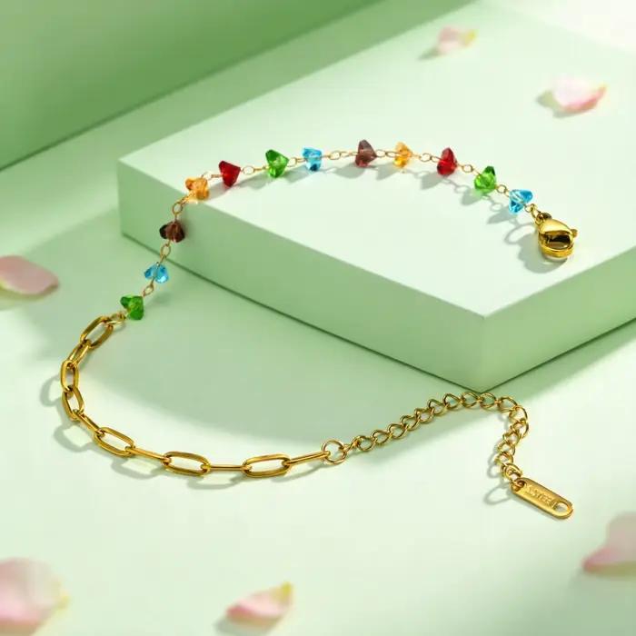Bracelet en cristal arc-en-ciel avec perles multicolores pour femme, chaîne réglable, style bohème, mignon, bijou de poignet, cadeau