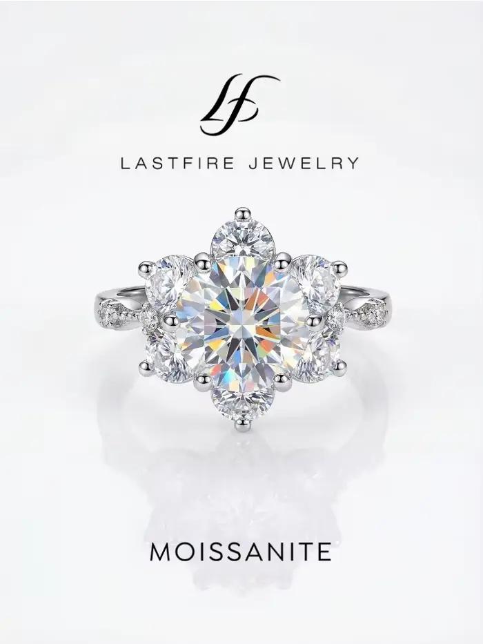 Bague classique en forme de tournesol en moissanite véritable 100% 5 carats pour femme, cadeau en argent sterling 925, bijoux fins de luxe pour mariage
