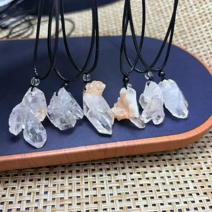 Nouveautés : Pendentif Collier en Cristal de Diamant Herkimer Naturel Brut, avec Cordon en Cuir Fait Main, pour Cadeau