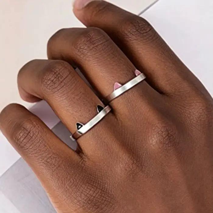 Bague tendance avec oreilles de chat mignonnes et patte de chat, design créatif, pour femmes et filles, bijoux cadeaux