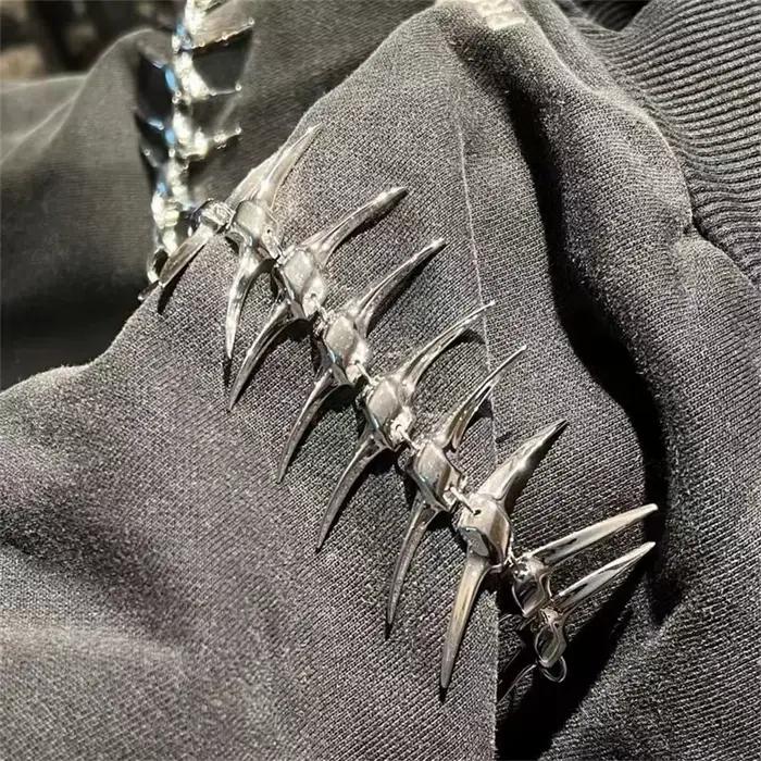 Bracelet en argent avec corne d'épine, os de poisson, personnalisé pour Couple, mode Hip Hop Punk, bijoux d'épine