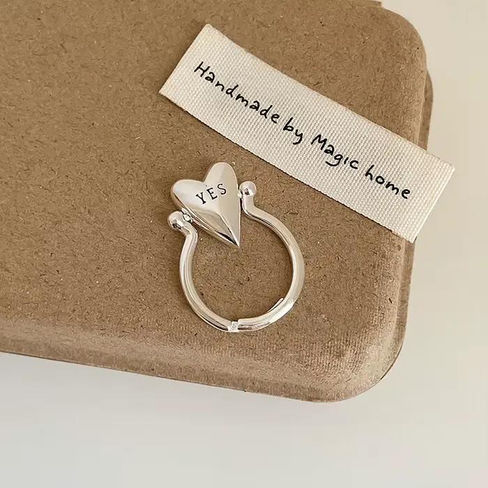 Bague en forme de cœur rotative lisse pour femmes et hommes, Vintage, oui ou sans lettre, bagues réglables, Design de Niche, accessoire de bijoux pour Couple