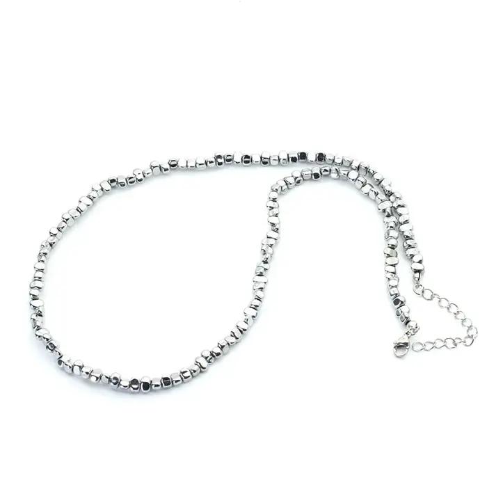 Collier de perles en hématite naturelle pour hommes, couleur argent noir, pierre irrégulière, court ras du cou de 20 pouces, méditation, cadeau pour petit ami, bijoux