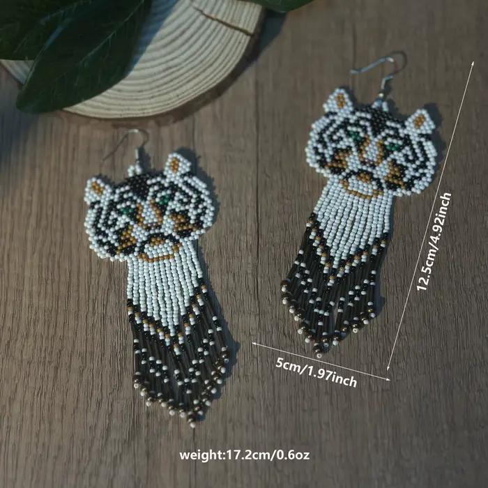 Boucles d'oreilles tigre créatives faites à la main, bijoux bohème à franges perlées, boucles d'oreilles pendantes à la mode pour femmes, adaptées au quotidien