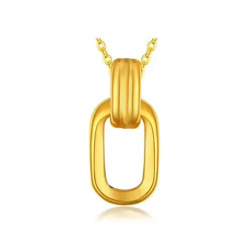 Pendentif Double anneau entièrement en or 999, collier géométrique Vintage 24K, bijoux Boutique pour femmes