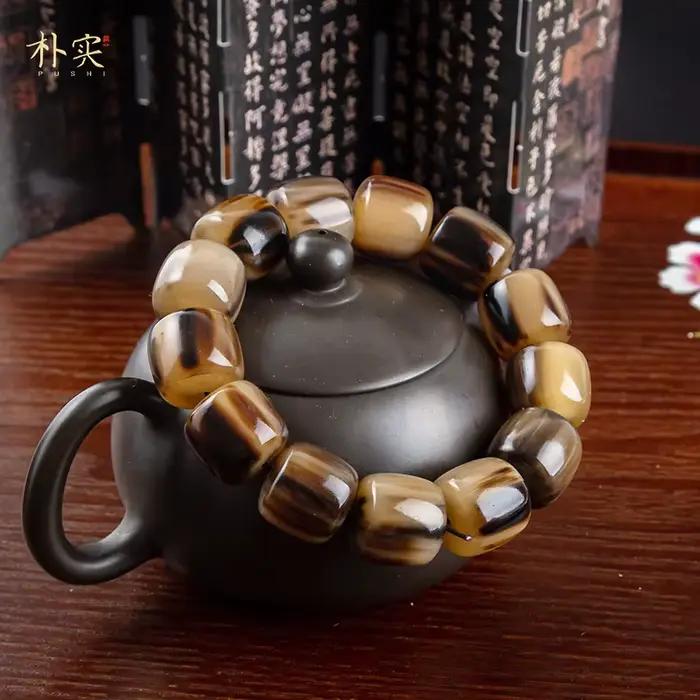 Corne naturelle pour hommes, perles de bouddha Yak, bracelet unisexe, chaîne à main