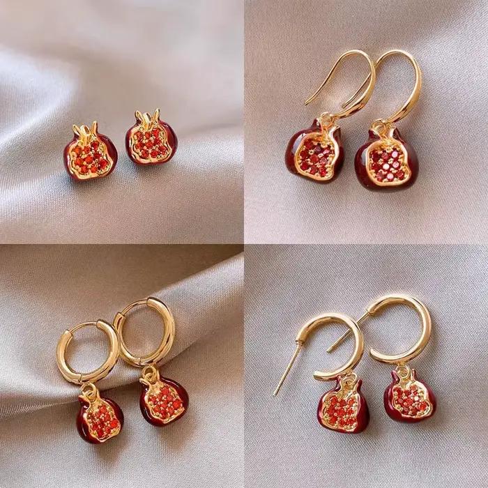 Boucles d'oreilles exquises de la série grenade rouge pour femmes, boucles d'oreilles simples et mignonnes en métal vintage, bijoux de qualité supérieure, cadeaux, à porter au quotidien, nouveauté