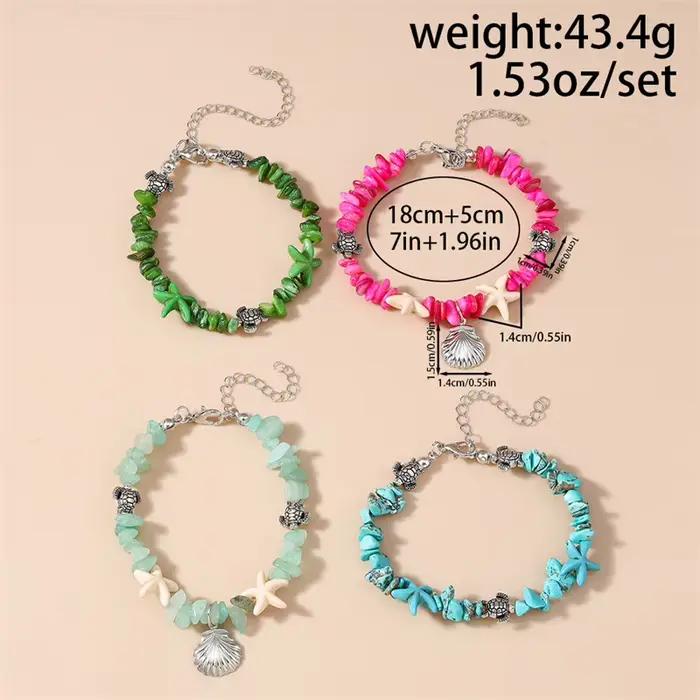 Bracelet Bohème Fait Main avec Perles pour Femme, Breloques Coquillages et Étoiles de Mer, Bijoux d'Été pour Filles, Cadeaux de Vacances à la Plage