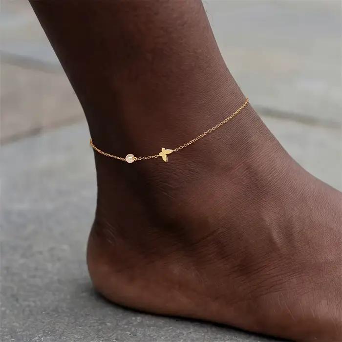 Aide Bracelet de cheville en argent sterling 925 avec breloque étoile, plaqué or délicat et pendentif CZ, pour femme, idéal pour l'été, la plage et les pieds nus