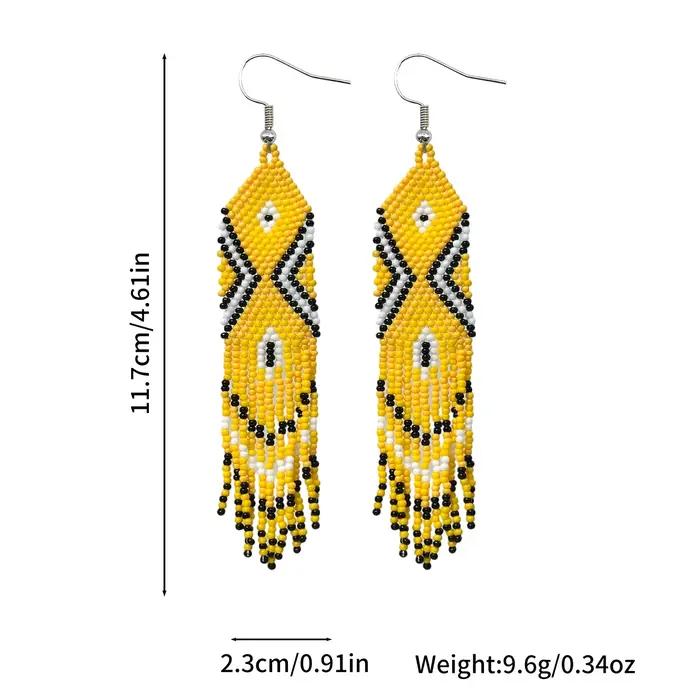 Boucles d'oreilles à perles de verre faites à la main, longues franges perlées, colorées, style ethnique, bijoux vintage, boucles d'oreilles de festival
