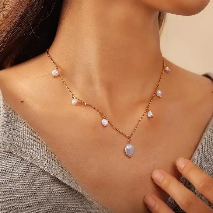 Amaiyllis Y2K – collier ras du cou en perles de culture baroques cultivées à la main, chaîne à billes, pendentif à breloque, bijoux Vintage, cadeaux