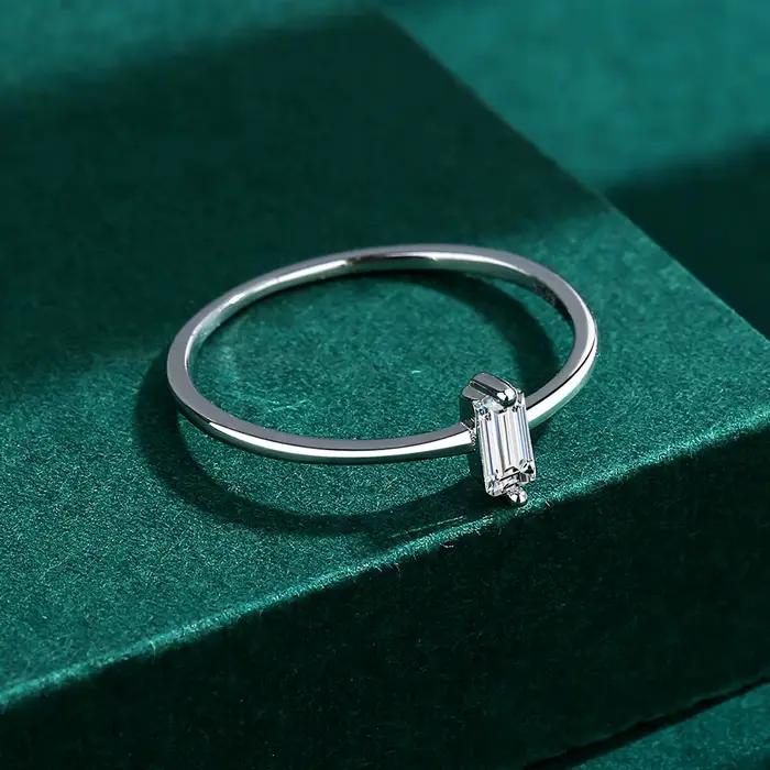 Bague de couple en argent regardé S925 pour femme, baguette classique, diamant complet, géométrie 100% originale, fiançailles, cadeau de bijoux pour patients