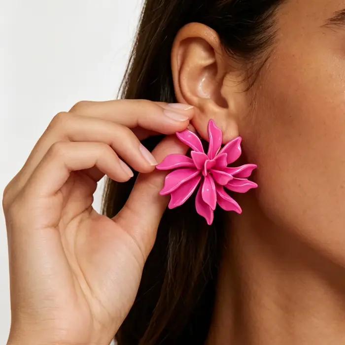 Boucles d'oreilles multicouches en résine tressée à motif floral 3D exagéré, nouveau style d'été, grandes fleurs, bijoux d'oreille tendance, style décontracté