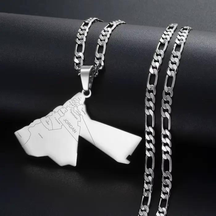 Anniyo le royaume Hashemite de Jordan carte pendentif colliers pour femmes hommes unisexe jordanien bijoux # 321301