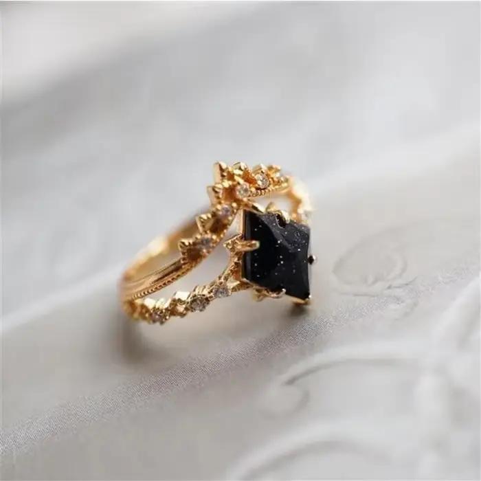Bague en argent incrusté de losange pour femme, nouveau bijou original en cristal noir, scintillant, style palais romantique, cadeau de fiançailles ou de mariage