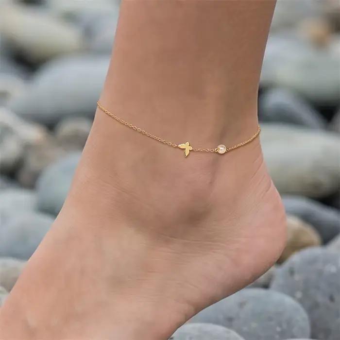 Aide Bracelet de cheville en argent sterling 925 avec breloque étoile, plaqué or délicat et pendentif CZ, pour femme, idéal pour l'été, la plage et les pieds nus