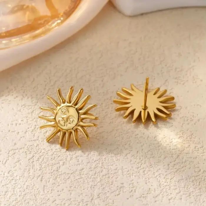 Boucles d'oreilles Punk en acier inoxydable pour femmes, plaqué or, géométrique, visage de soleil, esthétique de mariage, bijoux imperméables, cadeau