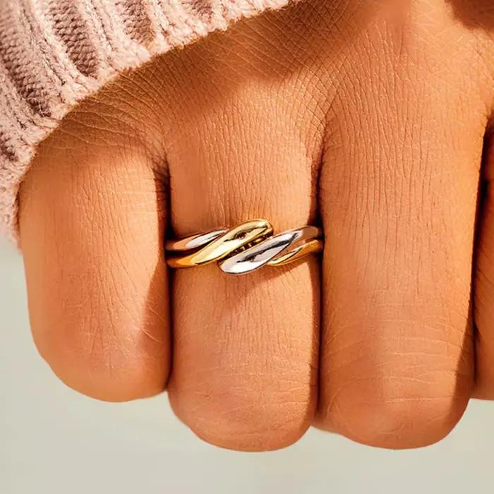 Huitan – bague torsadée bicolore pour femmes, bague en métal, mode moderne, usage quotidien, accessoires polyvalents, bijoux