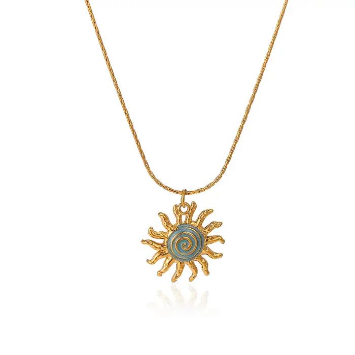 Collier soleil vintage pour femme, pendentif géométrique esthétique en forme de cœur, en acier inoxydable couleur or, bijou de mode pour clavicule, cadeau