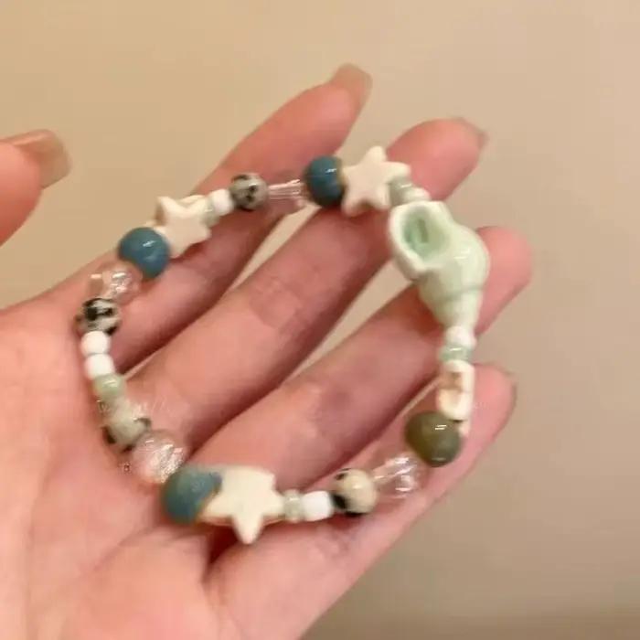 Bracelet de perles en céramique coloré pour femmes, mignon et exquis, style Boho, étoile conque, pour étudiantes, été, plage, vacances, bijoux, accessoires, cadeaux