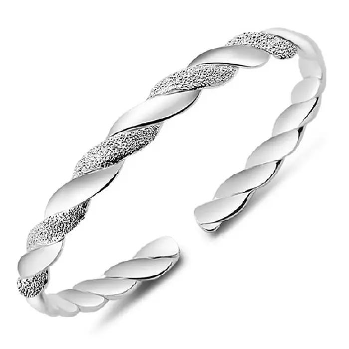 Bracelet jonc rond tendance en argent sterling 925, grand jonc simple pour femme, cadeau bijoux - Nouvelle collection