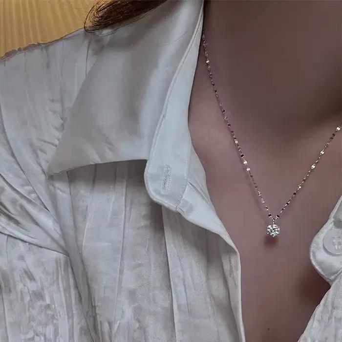 Collier avec pendentif goutte d'eau en Zircon brillant, Vintage français, fée femme, couleur or argenté, chaîne de clavicule Simple, bijoux