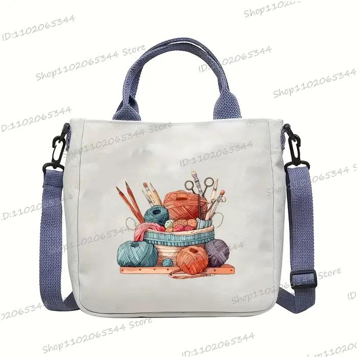 Sac à bandoulière sur le thème du crochet pour femme "Crochet Is My Theiapy" Design tricoté et crochet avec boule de fil et sac à bandoulière imprimé crochet