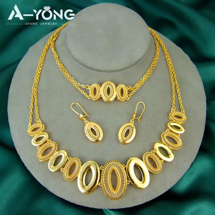 Parure de bijoux exotiques de mode du Moyen-Orient, plaqué or 21 carats, collier, bracelet et boucles d'oreilles de mariée arabe, bijoux vintage pour femmes musulmanes d'Oman