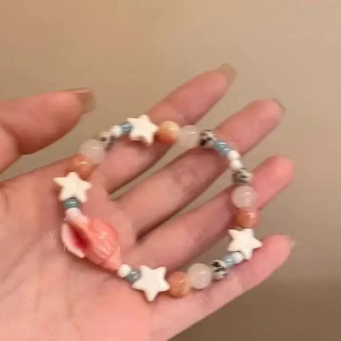 Bracelet de perles en céramique coloré pour femmes, mignon et exquis, style Boho, étoile conque, pour étudiantes, été, plage, vacances, bijoux, accessoires, cadeaux
