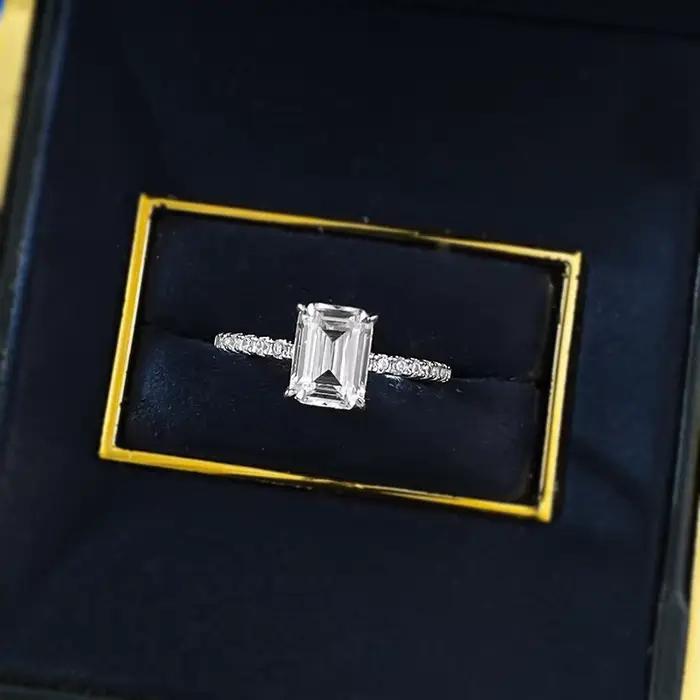 Wong Rain – bague de fiançailles en argent sterling 925, 6x8 MM, saphir taillé émeraude, diamants à haute teneur en carbone, pierres précieuses, bijoux fins