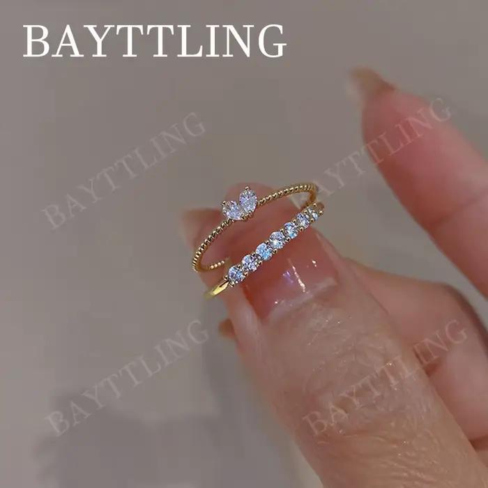 Bague ouverte en argent Sterling 925 pour femmes, breloque en forme de cœur scintillant, en Zircon, à la mode, Punk, cadeau de fête, bijoux de noël