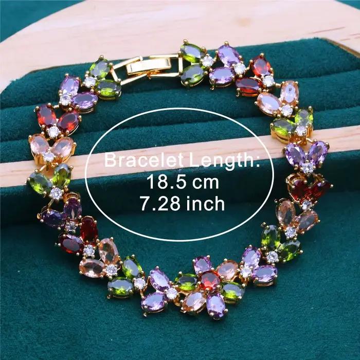 Bracelet tennis plaqué or 18 carats, zircone multicolore, élégant, style rétro, tenue quotidienne, cadeau de Noël