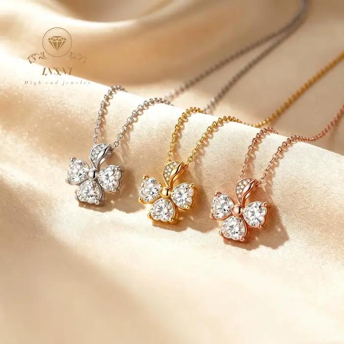 Collier en argent S925 avec moissanite trèfle d'amour de 2,5 carats, chaîne polyvalente pour clavicule, bijou abordable de luxe léger pour femme, cadeau