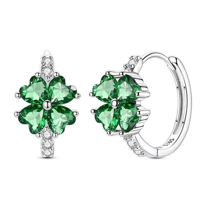 Boucles d'oreilles créoles classiques en argent sterling 925, motif trèfle, pour femmes, bijoux fins, cadeaux de fiançailles