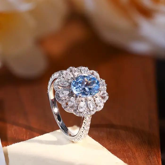 Wong Rain – bague en argent sterling 925, diamants ovales taillés en aquamarine, 7x9 MM, pierres précieuses, bijoux fins pour mariage et fiançailles