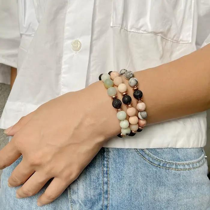 Bracelet classique en pierre naturelle mate pour hommes et femmes, perles d'oeil de tigre, Amazonite perlée, bijoux de Yoga, 8mm, nouvelle collection