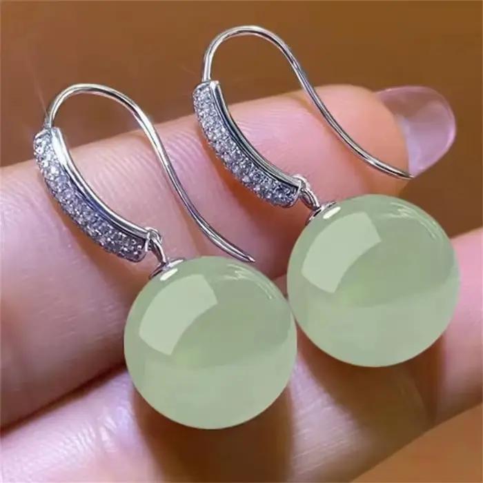 SOMILIA rétro palais vert Hotan Jade boucles d'oreilles pour femmes 12mm pierre naturelle 18k or 925 pur argent bijoux pour femmes C82281
