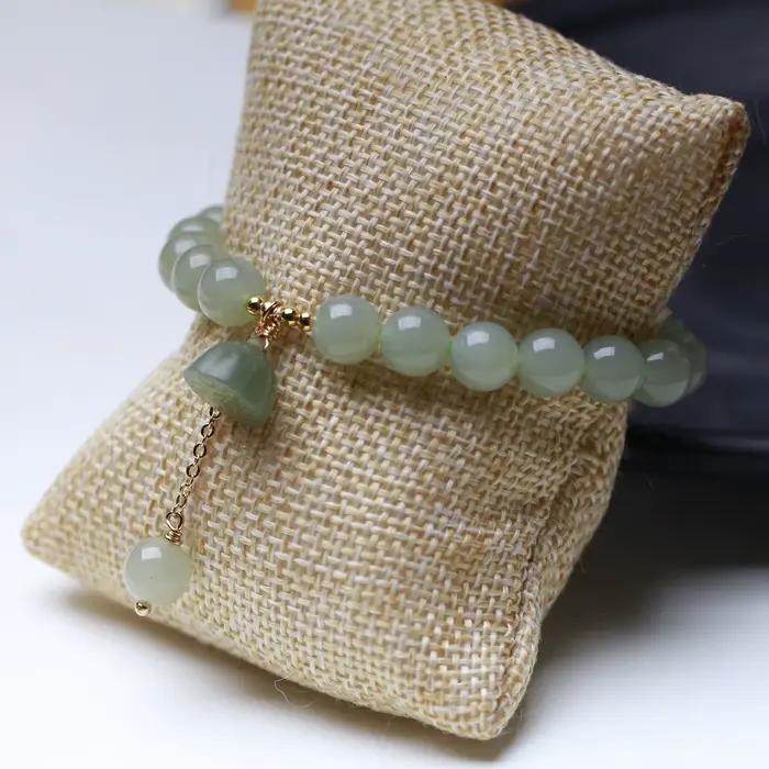 Pendentif Lotus en perles rondes pour femmes, avec breloque Simple, Bracelet en Jade Hetian, anneau unique de 8mm, mode petite amie, cadeau DIY, vente en gros