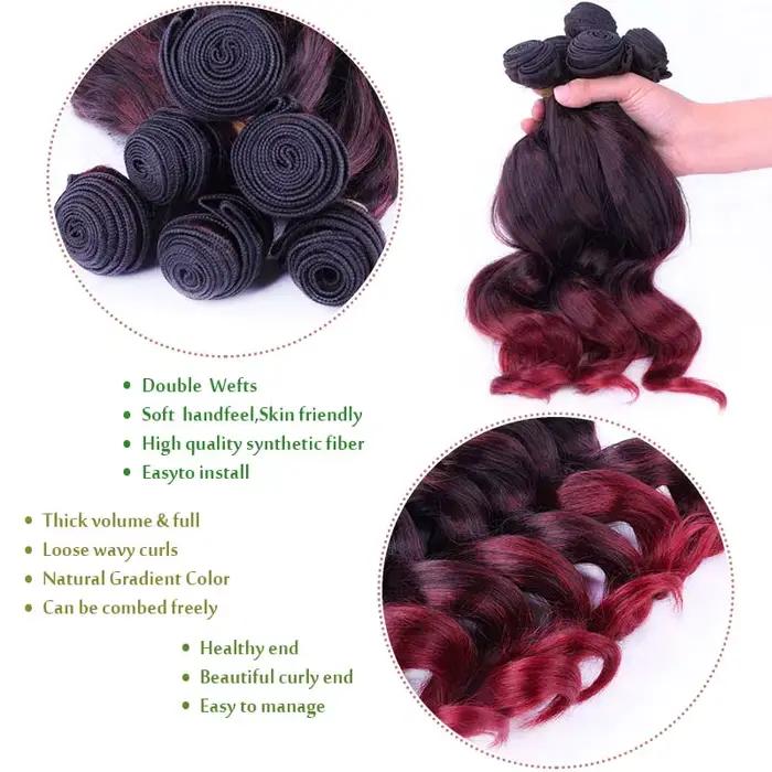 Bundles de tissage de cheveux bouclés crépus français, cheveux synthétiques ondulés, extensions de cheveux, document brun naturel, 14/18 pouces, 6 pièces par lot