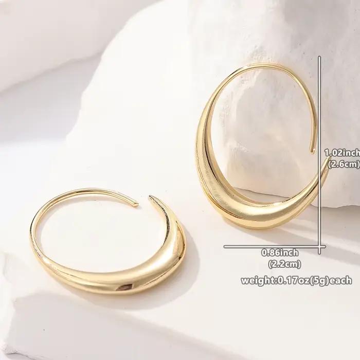 Boucles d'oreilles créoles épaisses en métal lisse plaqué or, style rétro, forme C, pour femme, bijoux statement, cadeaux