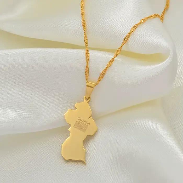 Collier pendentif drapeau de la Guyane Anniyo pour femmes, couleur or, bijoux de la Guyane, République de la Guyane # 077121