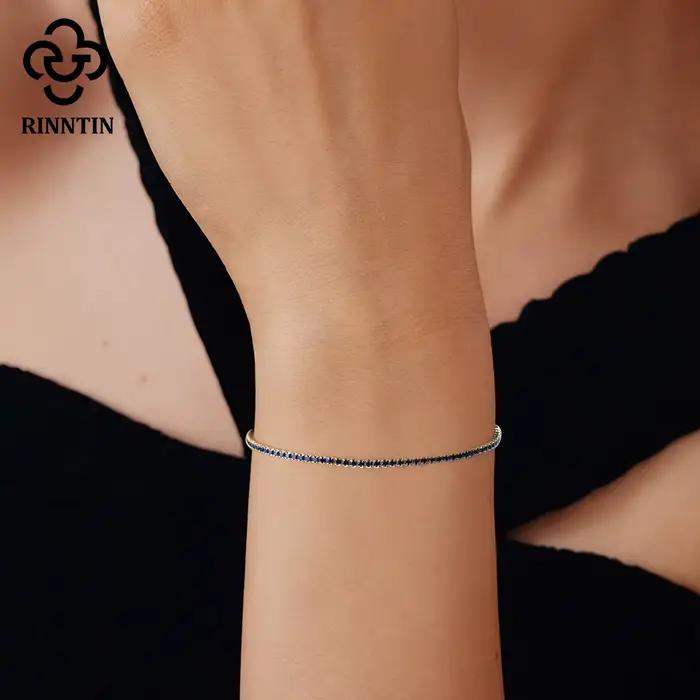 Rinntin-Bracelet de tennis brillant pour femme, argent regardé 925, sertissage Bazel, bijoux de luxe, 1.5mm, SB190