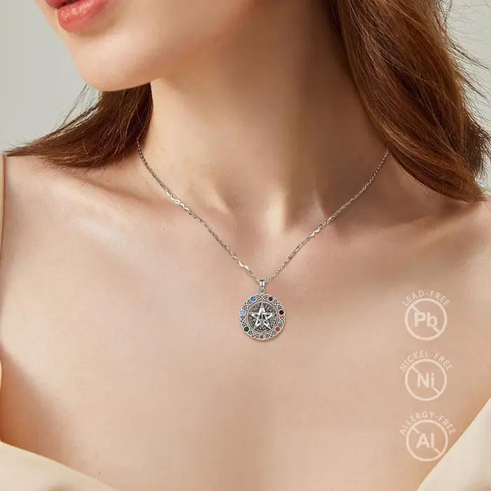 Eudora Original 925 collier pentagramme en argent Sterling pour femmes homme 7 couleurs Chakra étoile tétrgrammaton pendentif rotatif cadeau