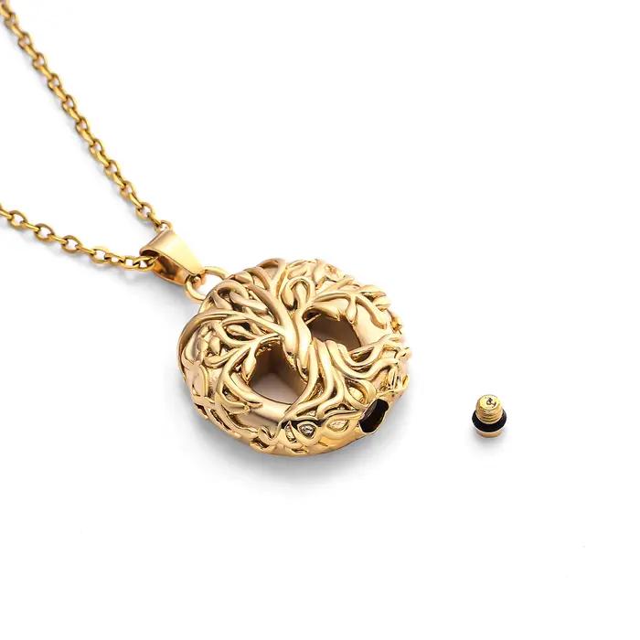 Collier Urne Arbre de Vie pour Hommes et Femmes, Bijou Funéraire Rond pour Cendres d'Êtres Chers, Médaillon Urne Commémorative, Dropshipping