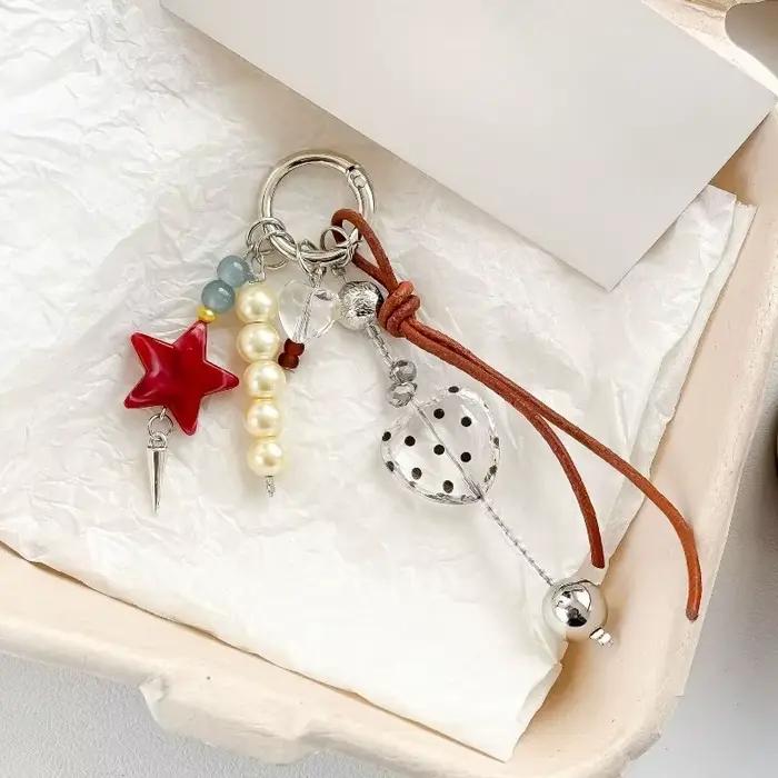 Pendentif en forme d'étoile à cinq branches rétro, breloque perlée à porter sur sac, porte-clés personnalisable pour homme et femme, décoration de sac à main, cadeau pour la Saint Valentin