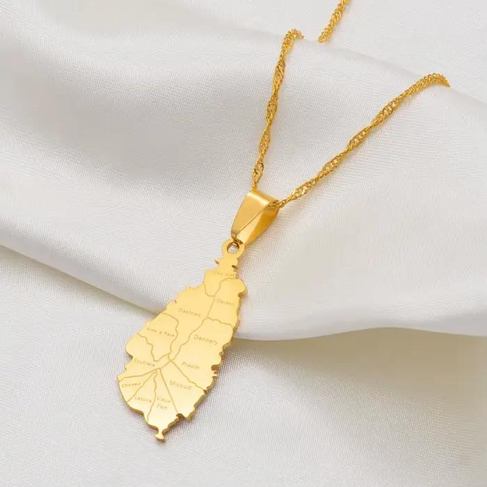 Collier Anniyo Saint Lucia avec pendentif carte des villes pour femme, bijoux couleur or, chaînes et pendentifs des villes de Saint Lucia # 120521